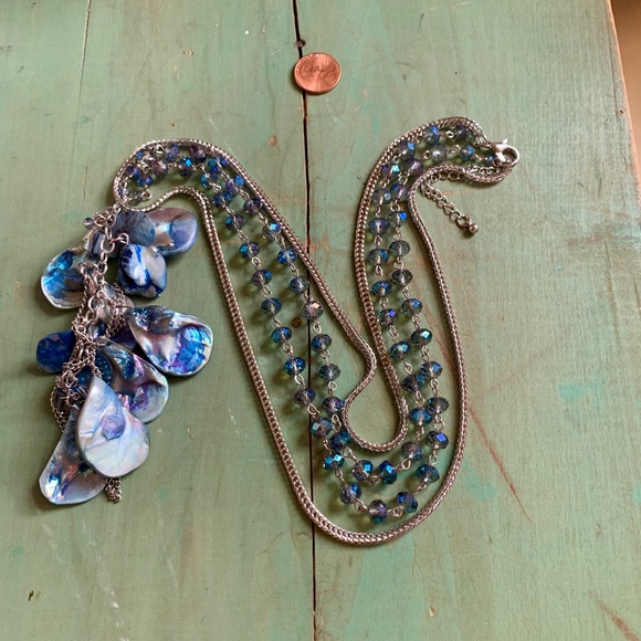Blue Mother of pearl & Crystal Necklace 30" Long - Picture 2 of 12